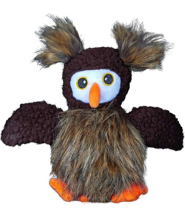 Spunky Pup - Furry Friends Plush Owl, Crinkle Squeaky Ball Dog Toy