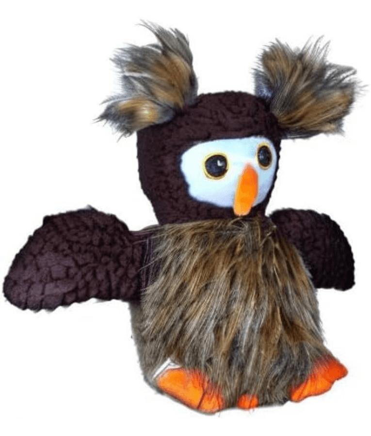 Spunky Pup - Furry Friends Plush Owl, Crinkle Squeaky Ball Dog Toy