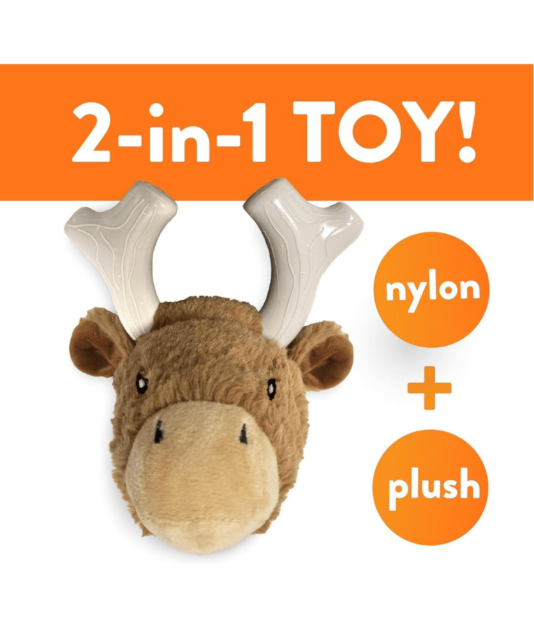 Spunky Pup - Knuckleheads Deer 2-in-1 Plush & Nylon Chew Toy, Dental Play