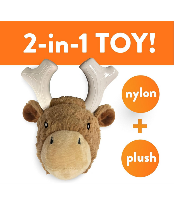Spunky Pup - Knuckleheads Deer 2-in-1 Plush & Nylon Chew Toy, Dental Play