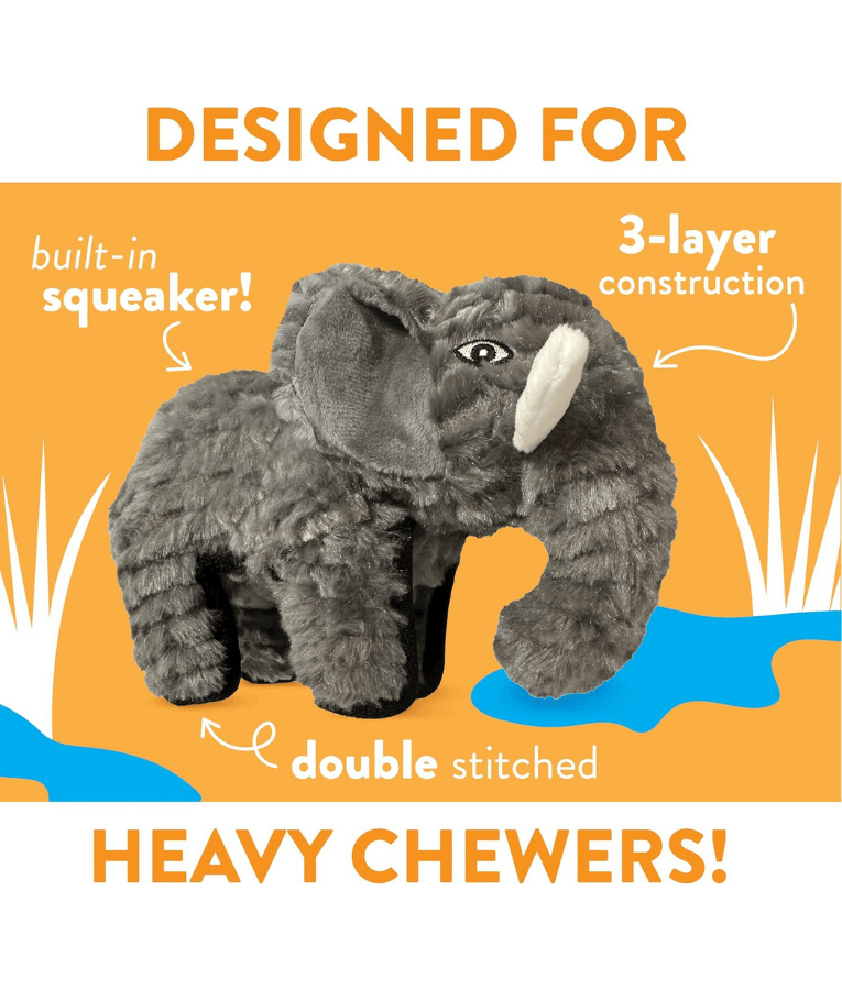 Spunky Pup - Tough Plush Elephant Toy, Triple Stitch Durable Squeaky