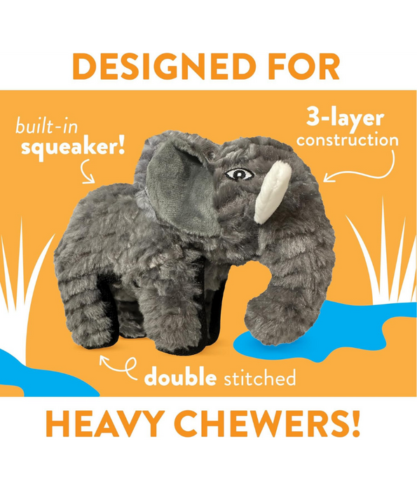 Spunky Pup - Tough Plush Elephant Toy, Triple Stitch Durable Squeaky