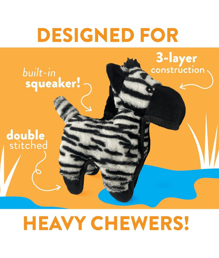 Spunky Pup - Tough Plush Zebra Toy, Triple Stitch Durable Squeaky