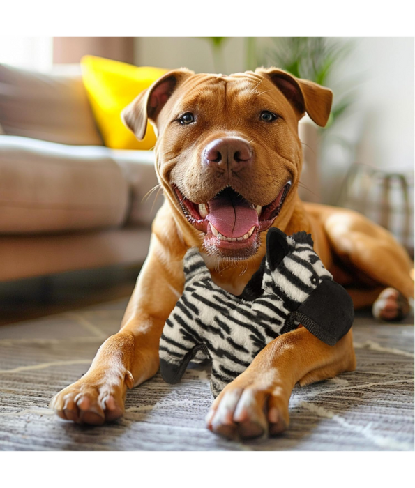 Spunky Pup - Tough Plush Zebra Toy, Triple Stitch Durable Squeaky