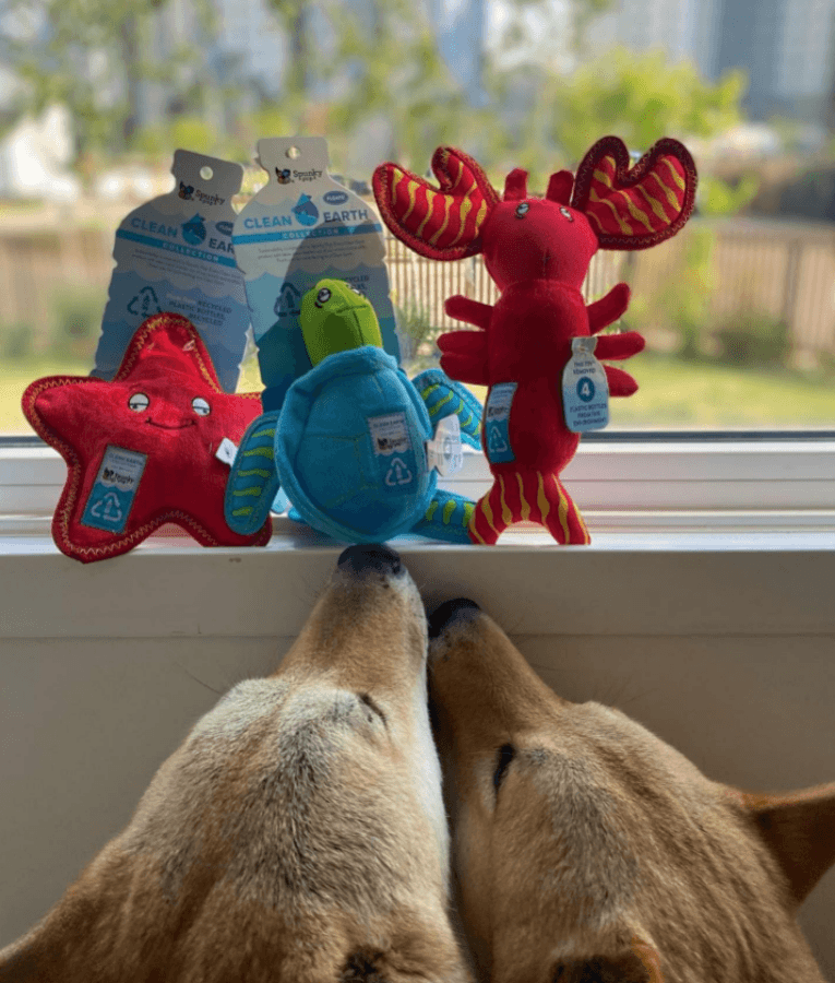 Spunky Pup - Lobster Clean Earth Plush Textured, Recycled Materials, Sustainable Floating Squeaky Dog Toy - Small