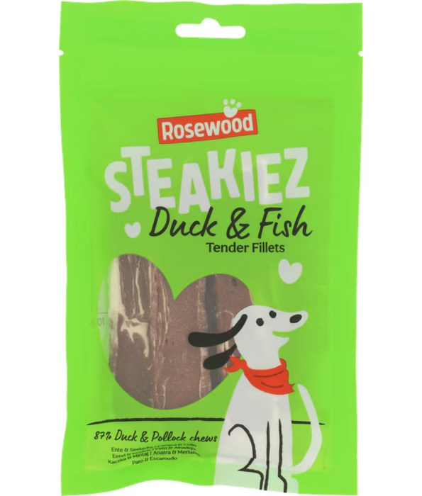 Rosewood - Steakiez Duck Tender Fillets, Duck & Fish, High-Protein Reward Treat, All Life Stages - 70g