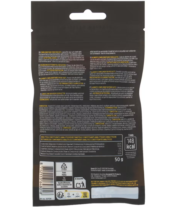 Rosewood - Naturefood Dental Bites Chicken, Grain-Free, Dental & Breath Care, All Life Stages Cat Treat - 50g
