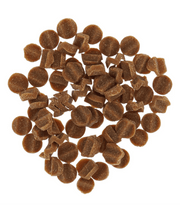 Chicken flavored cat treats, crunchy dental bites made with natural ingredients, promoting dental hygiene and fresh breath.