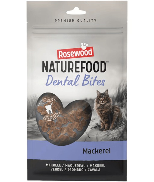 Rosewood Naturefood Dental Bites Mackerel cat dental bites packed for dental hygiene and oral care in cats.