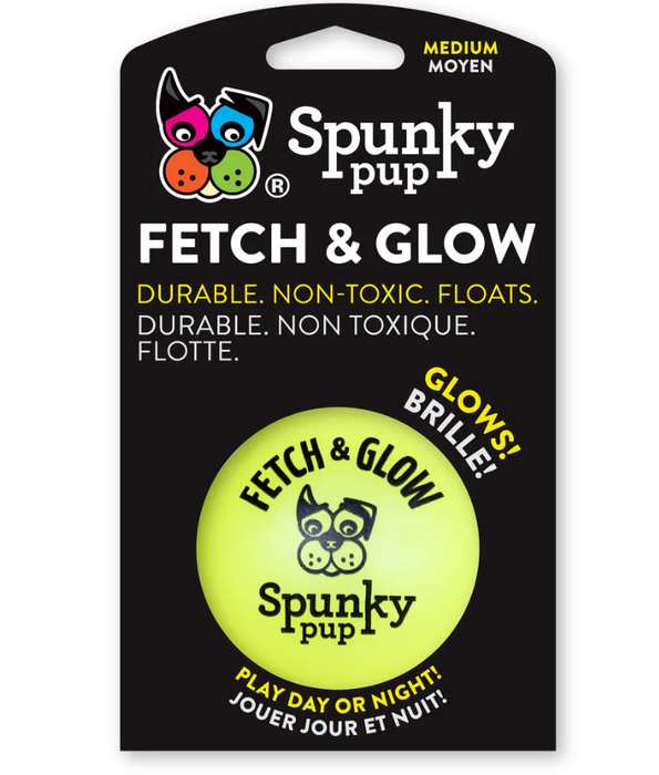 Spunky Pup - Fetch & Glow Ball, Glow In The Dark Floating Fetch Toy, Durable Non Toxic Design - Medium
