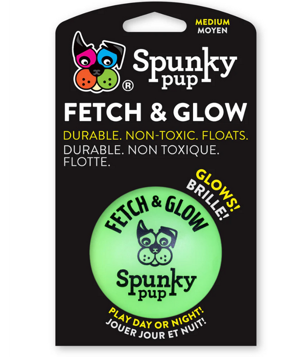 Spunky Pup - Fetch & Glow Ball, Glow In The Dark Floating Fetch Toy, Durable Non Toxic Design - Medium