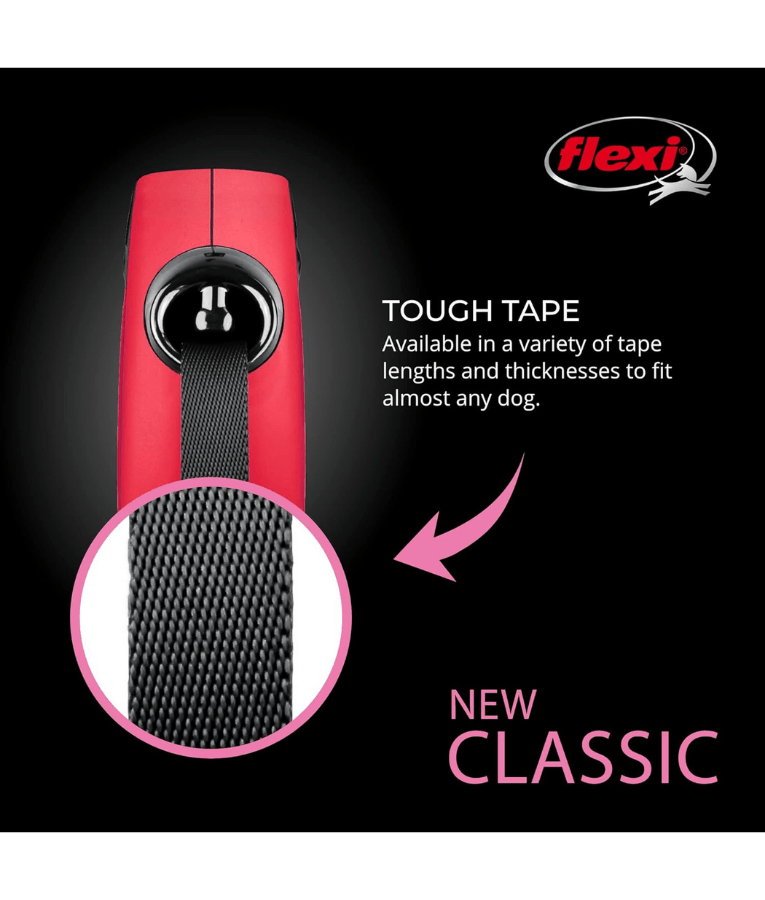 Flexi - Classic Tape Retractable Leash - 5m Tape - Small Dogs up to 15kg - Red