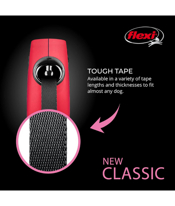 Flexi - Classic Tape Retractable Leash, 5m Tape, Ergonomic Brake System, Small Dogs up to 15 kg - Red