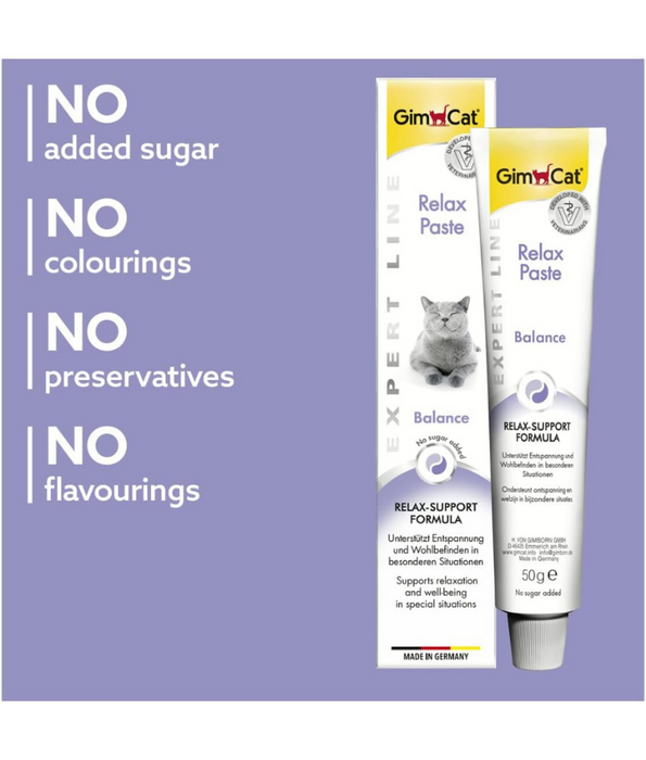 GimCat - Relax Paste with L-Tryptophan, Vitamin B Complex, Calming Support, Adult Cats - 50g