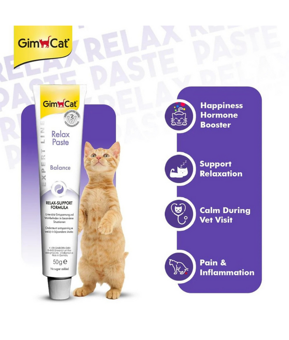 GimCat - Relax Paste with L-Tryptophan, Vitamin B Complex, Calming Support, Adult Cats - 50g
