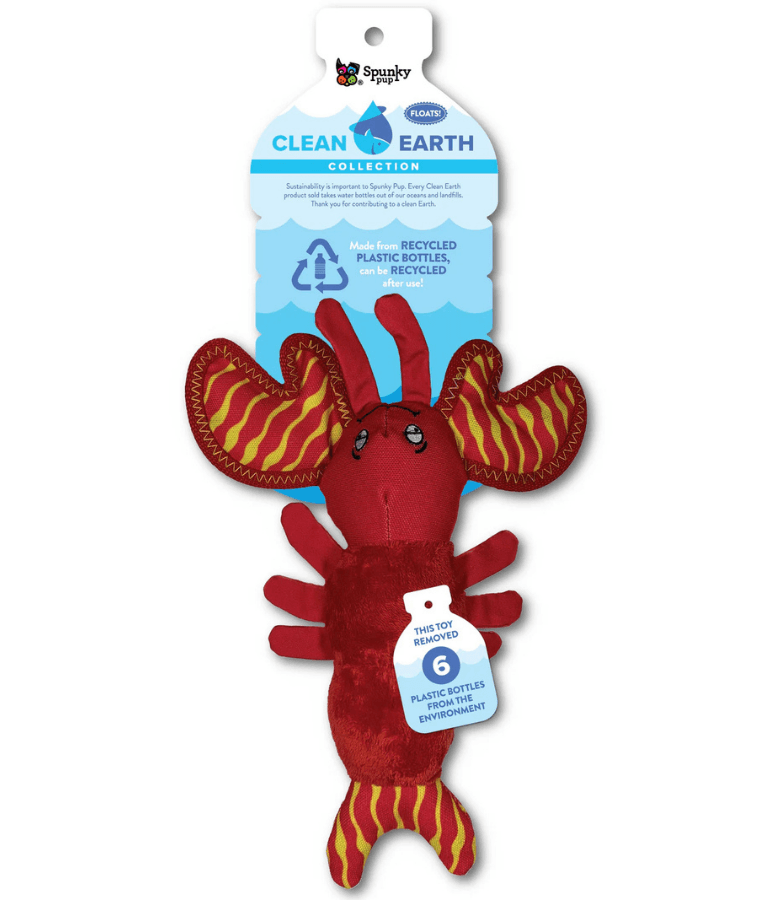 Spunky Pup - Lobster Clean Earth Plush Textured, Recycled Materials, Sustainable Floating Squeaky Dog Toy - Small