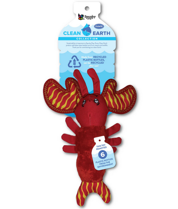 Spunky Pup - Lobster Clean Earth Plush Textured, Recycled Materials, Sustainable Floating Squeaky Dog Toy - Small