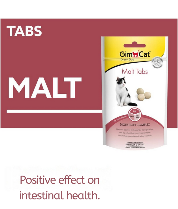 GimCat - Malt Tabs for Cats, Malt Extract, Elm Bark, Fiber - Hairball Control, Digestive Health Support - 40g