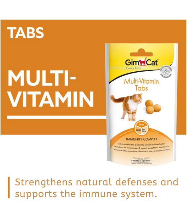 GimCat - Multi-Vitamin Tabs for Cats, Taurine, Beta-Glucans, Vitamins - Immune System, Heart and Vision Support - 40g