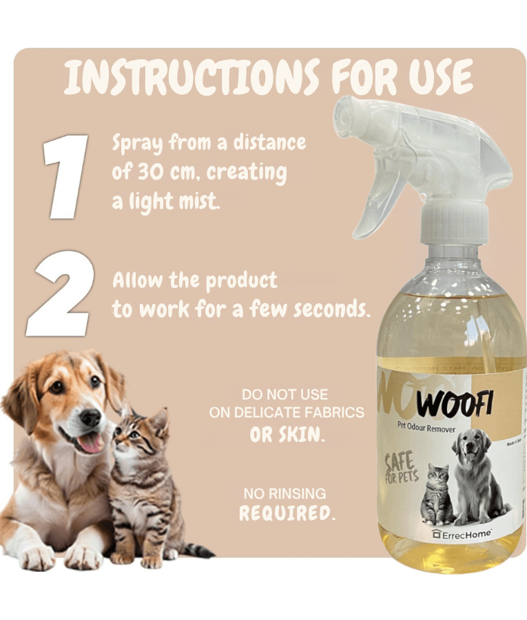 Errecom - Woofi Pet Odour Remover Spray, Safe for Dogs & Cats, Multi-Surface Cleaning - 500 ml