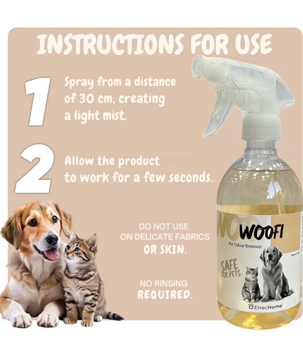 Errecom - Woofi Pet Odour Remover Spray, Safe for Dogs & Cats, Multi-Surface Cleaning - 500 ml