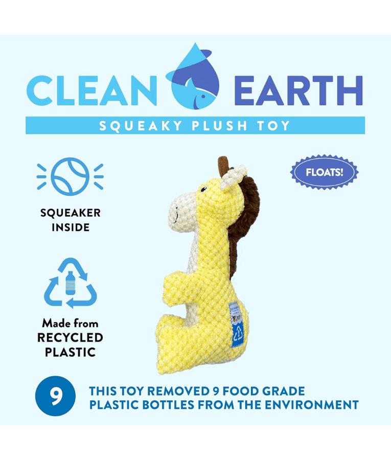 Spunky Pup - Giraffe Clean Earth Plush Textured, Recycled Materials - Sustainable Floating Squeaky Dog Toy