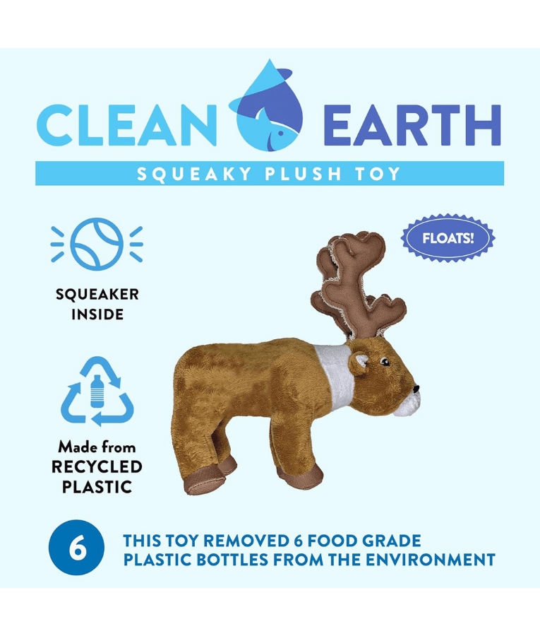 Spunky Pup - Caribou Clean Earth Plush Textured, Recycled Materials, Sustainable Floating Squeaky Dog Toy - Small