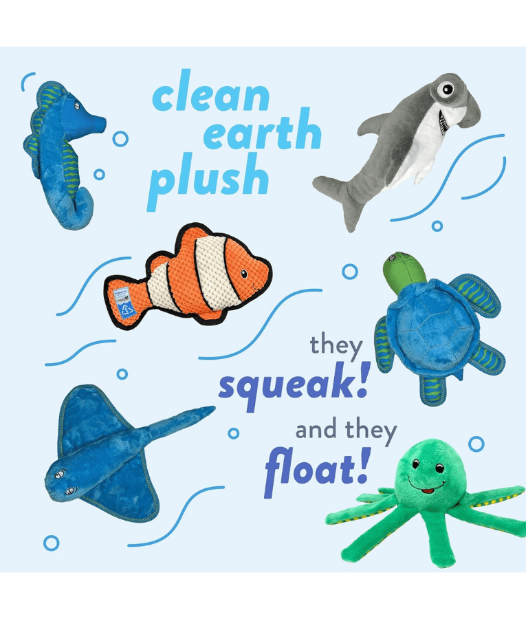 Spunky Pup - Lobster Clean Earth Plush Textured, Recycled Materials, Sustainable Floating Squeaky Dog Toy - Small