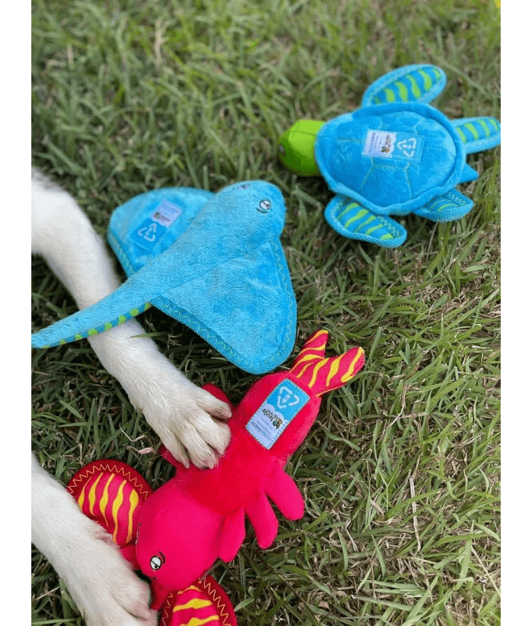 Spunky Pup - Stingray Clean Earth Plush Textured, Recycled Materials, Sustainable Floating Squeaky Dog Toy - Small