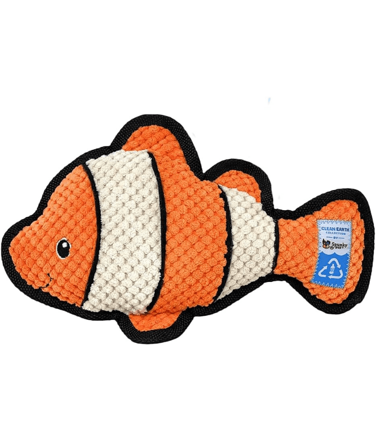 Spunky Pup - Clownfish Clean Earth Plush Textured, Recycled Materials - Sustainable Floating Squeaky Dog Toy