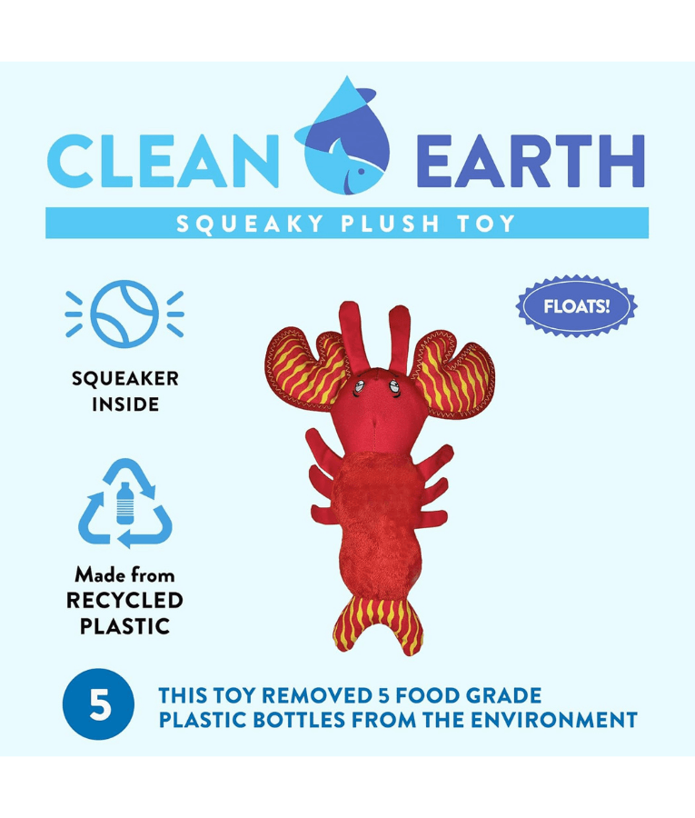 Spunky Pup - Lobster Clean Earth Plush Textured, Recycled Materials, Sustainable Floating Squeaky Dog Toy - Small