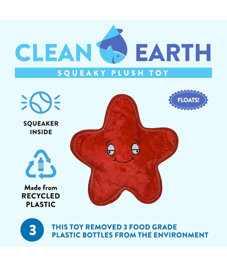 Spunky Pup - Starfish Clean Earth Plush Textured, Recycled Materials, Sustainable Floating Squeaky Dog Toy - Small