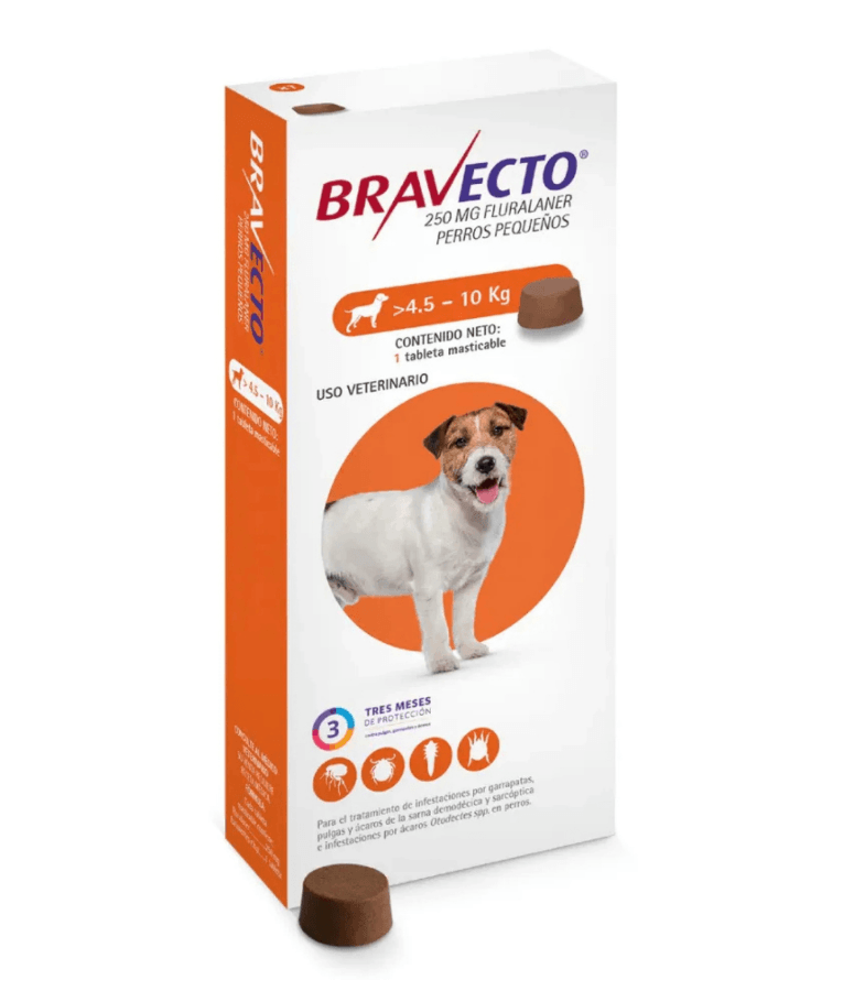 Bravecto 250mg Fluralaner, Tick & Flea Protection - 4.5-10 KG