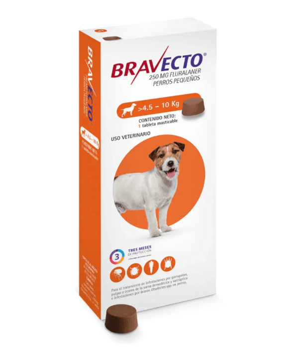 Bravecto 250mg Fluralaner, Tick & Flea Protection - 4.5-10 KG