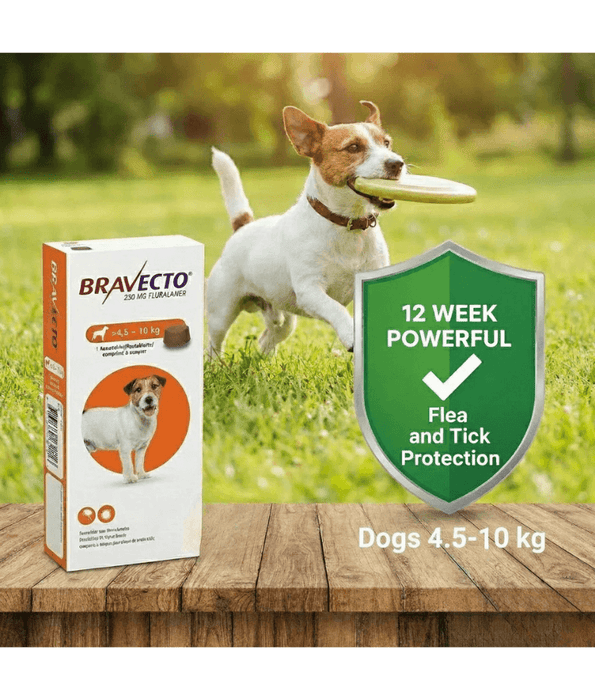 Bravecto 250mg Fluralaner, Tick & Flea Protection - 4.5-10 KG