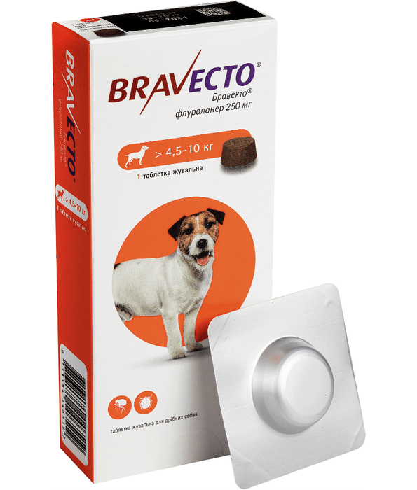 Bravecto 250mg Fluralaner, Tick & Flea Protection - 4.5-10 KG