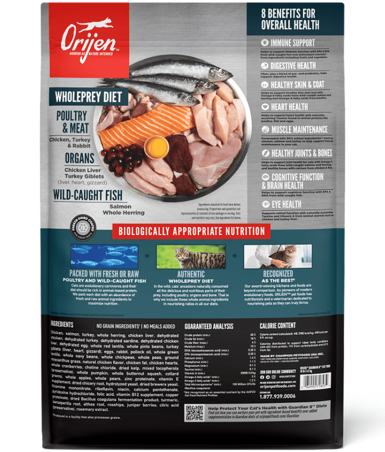 Orijen - Guardian 8, Chicken & Salmon, WholePrey, High-Protein, Grain-Free, Adult Dry Cat Food - 1.8kg