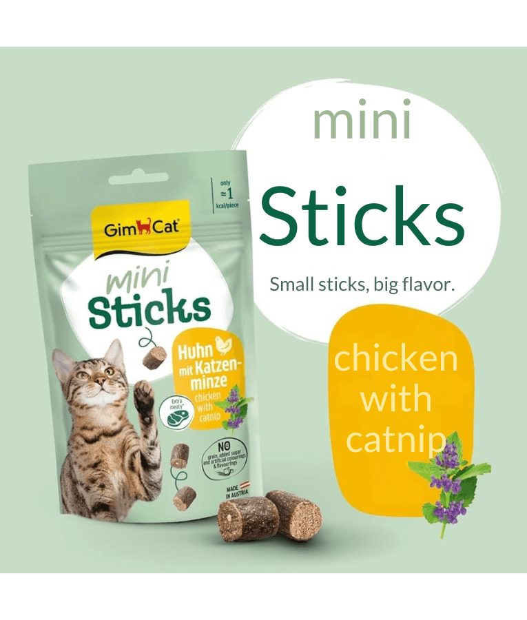 GimCat - Mini Sticks Chicken & Catnip, High Meat Content, Grain-Free Soft Chewy Treats, All Life Stages - 50 g