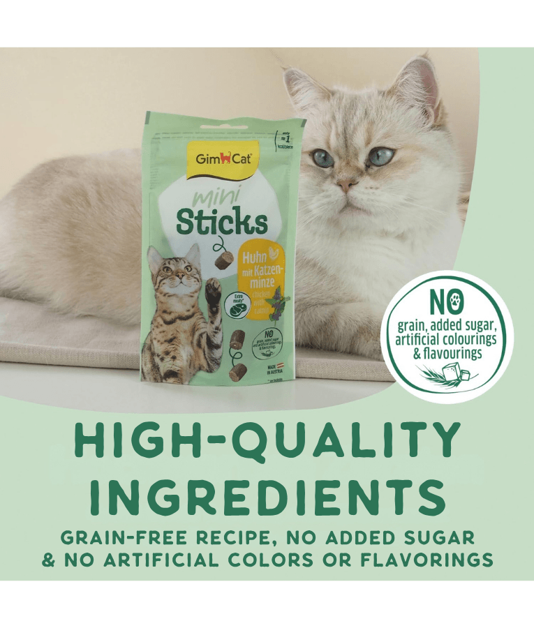 GimCat - Mini Sticks Chicken & Catnip, High Meat Content, Grain-Free Soft Chewy Treats, All Life Stages - 50 g
