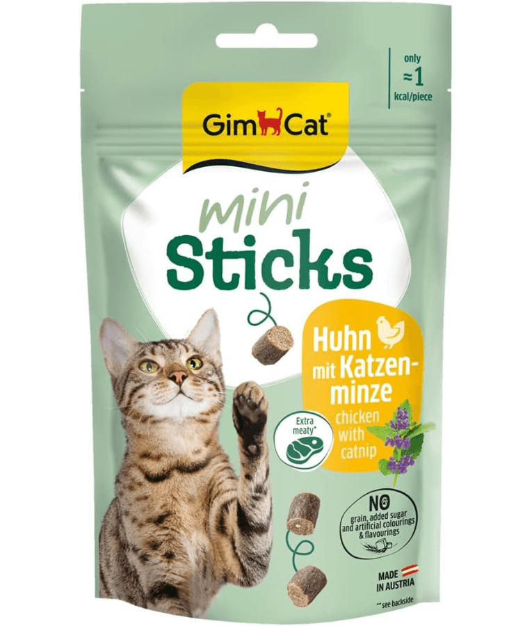 GimCat - Mini Sticks Chicken & Catnip, High Meat Content, Grain-Free Soft Chewy Treats, All Life Stages - 50 g
