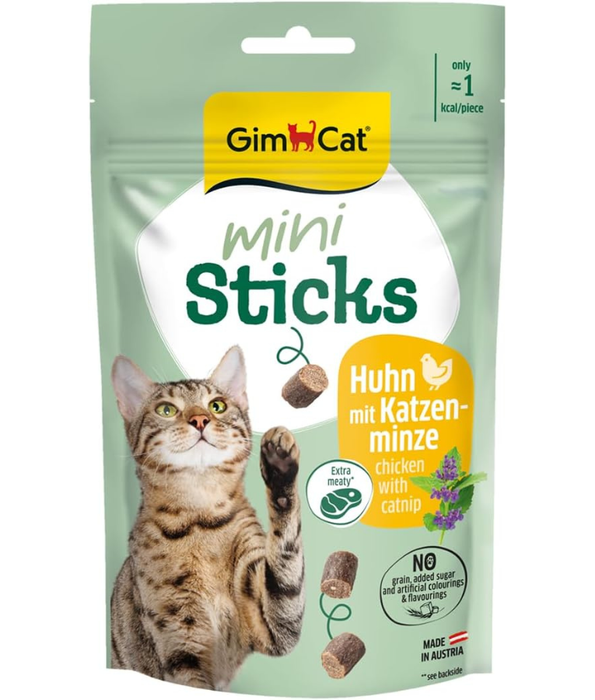 GimCat - Mini Sticks Chicken & Catnip, High Meat Content, Grain-Free Soft Chewy Treats, All Life Stages - 50 g