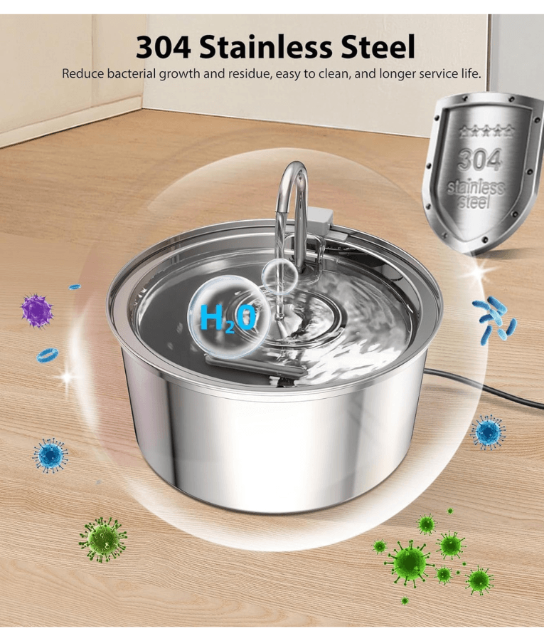 Stainless Steel Pet Water Fountain, 3.2L Capacity, Ultra-Quiet Pump, Double Filtration, Automatic Pet Water Dispenser USB Powered