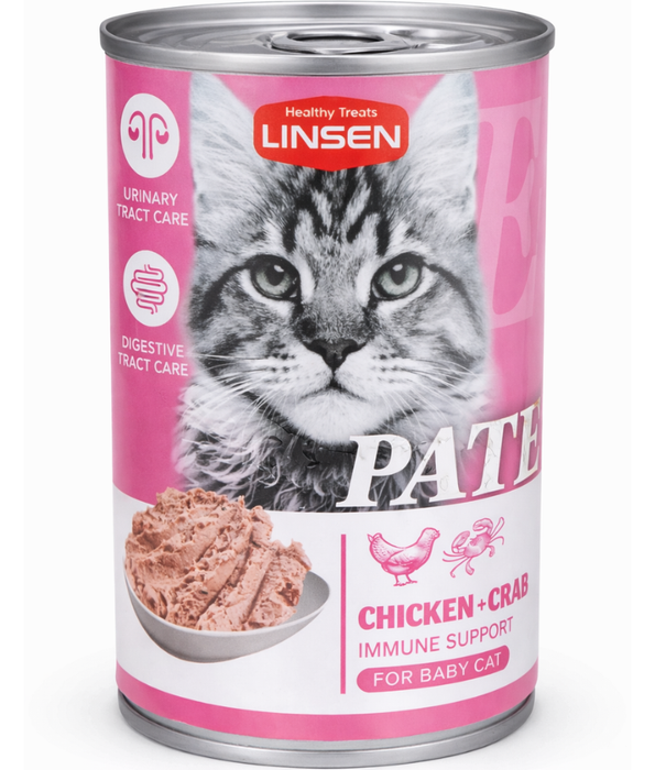 Linsen - Fresh Meat Pate, Chicken & Crab, Immune Support, Wet Kitten Food - 375 g