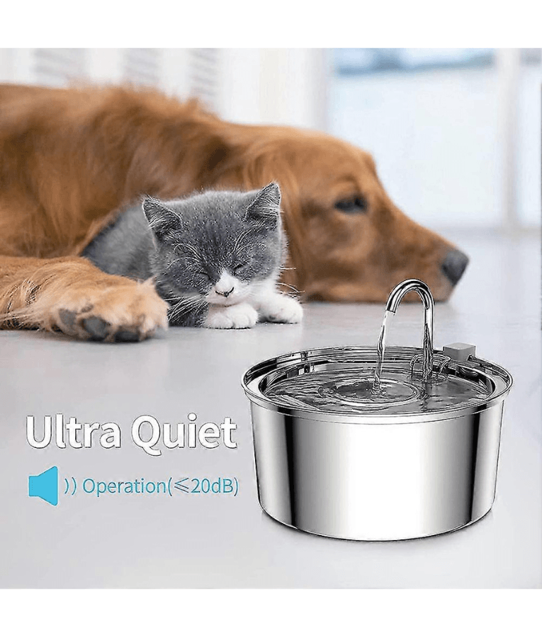 Stainless Steel Pet Water Fountain, 3.2L Capacity, Ultra-Quiet Pump, Double Filtration, Automatic Pet Water Dispenser USB Powered