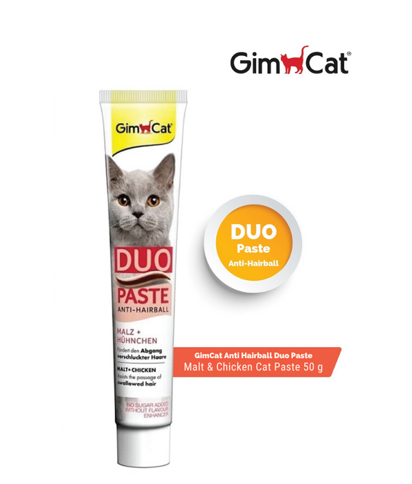 GimCat - Anti-Hairball Duo Paste, Malt & Chicken, Hairball Control, Digestive Support, All Life Stages - 50g