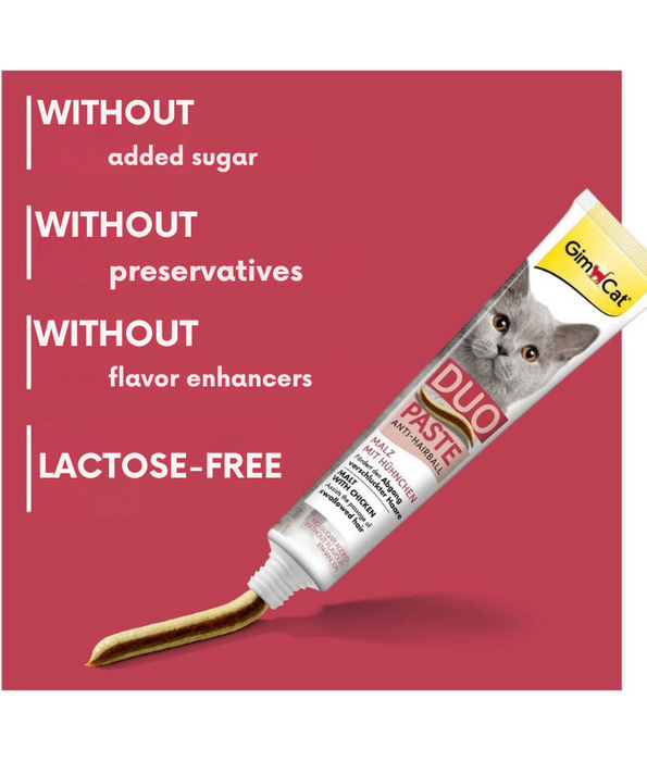 GimCat - Anti-Hairball Duo Paste, Malt & Chicken, Hairball Control, Digestive Support, All Life Stages - 50g