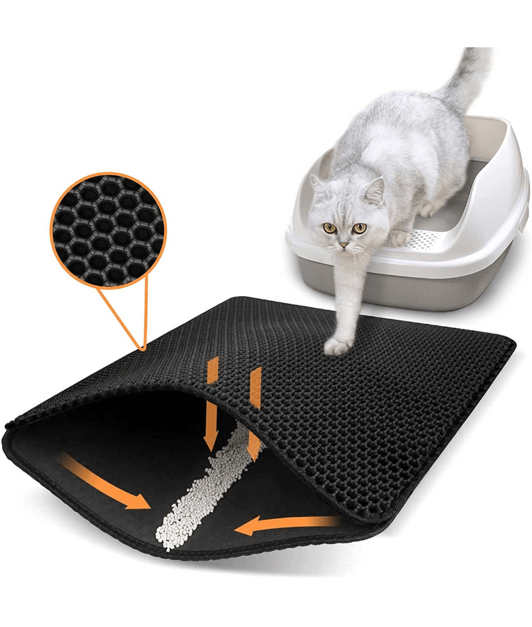 Double Layer Honeycomb Cat Litter Mat, Anti-Slip, Litter Trapping Design - Easy Clean Scatter Control Black 75x55 cm