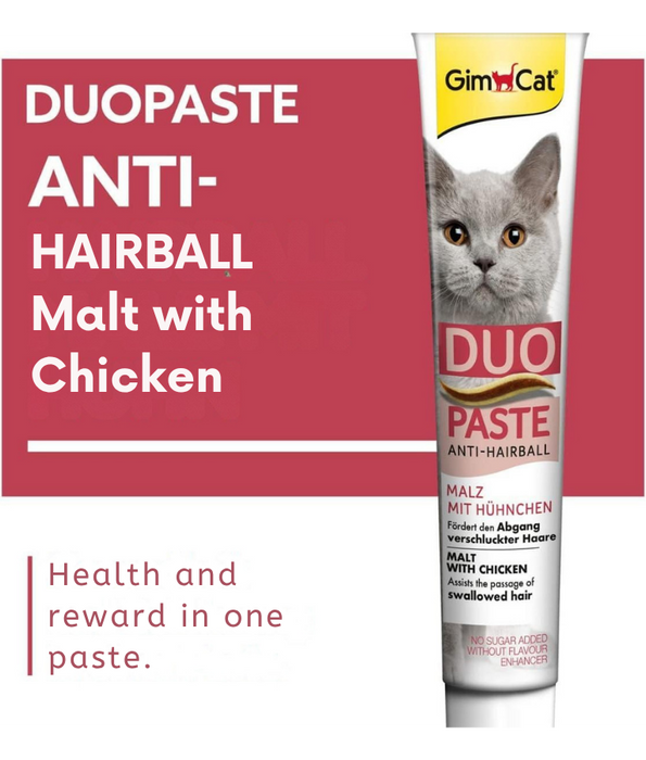 GimCat - Anti-Hairball Duo Paste, Malt & Chicken, Hairball Control, Digestive Support, All Life Stages - 50g
