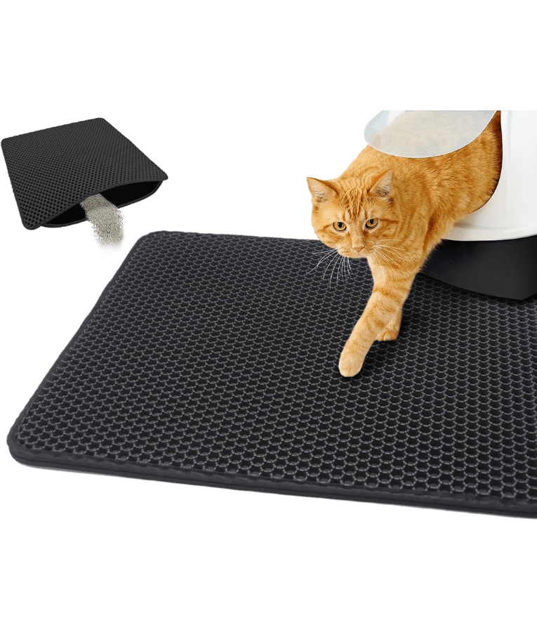 Double Layer Honeycomb Cat Litter Mat, Anti-Slip, Litter Trapping Design - Easy Clean Scatter Control Black 75x55 cm