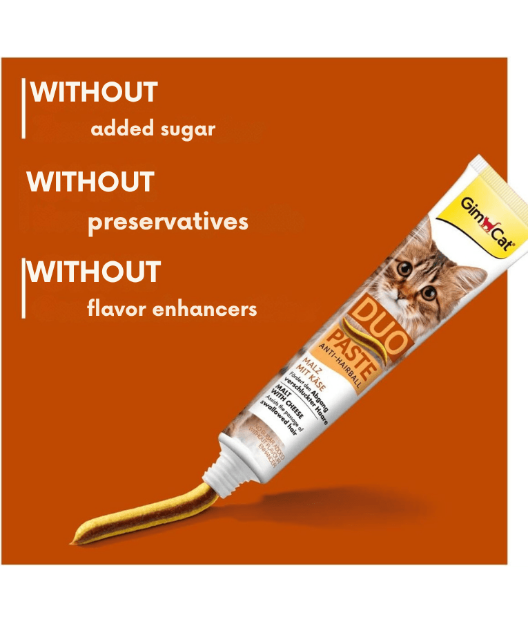 GimCat - Duo Paste Anti-Hairball Malt & Cheese, Hairball Control, Digestive Support, All Life Stages - 50g
